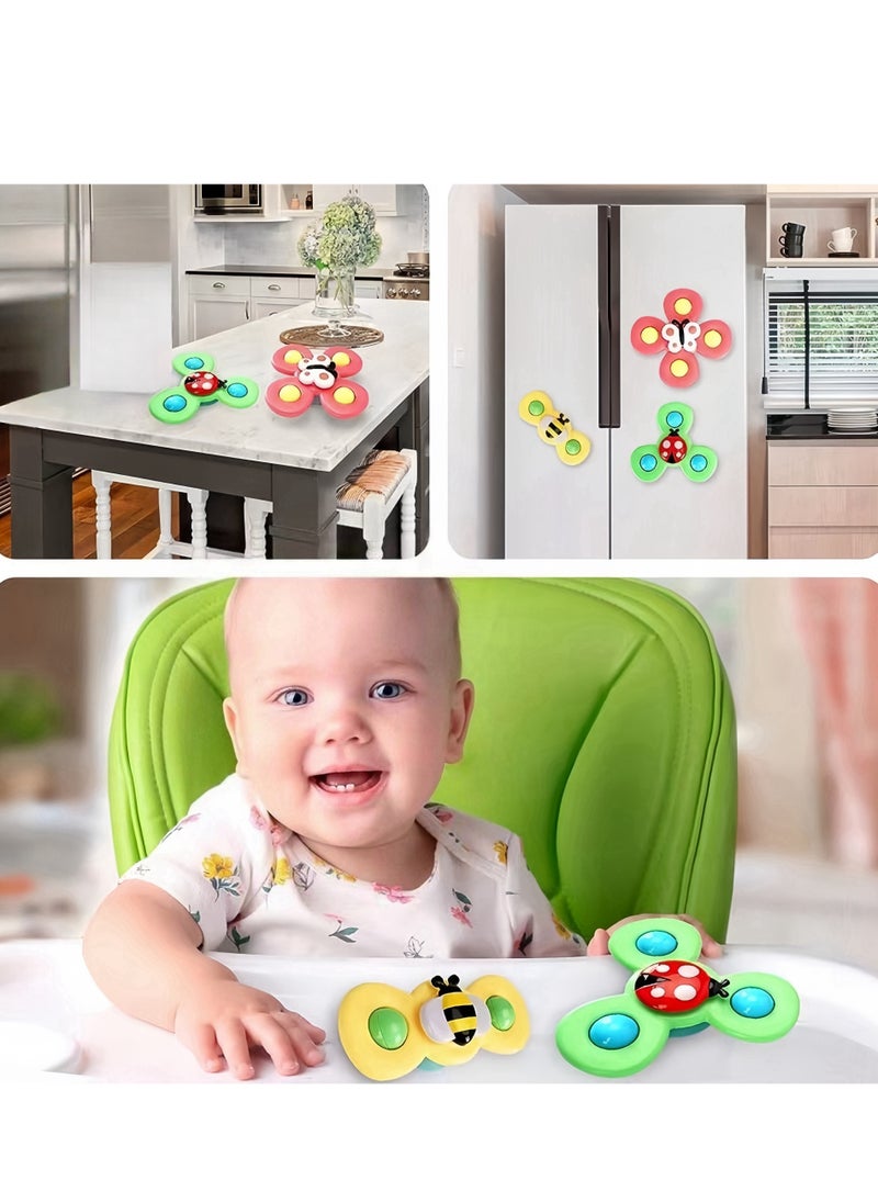 Beauenty - 3-Piece Suction Cup Spinner Toys,Spinners for Babies, Baby Spinner Toys with Suction Cup, Silicone Simple Dimple, Colorful Suction Spinner Toys, Spinning Tops Birthday Gift(three Insects) - Image 1