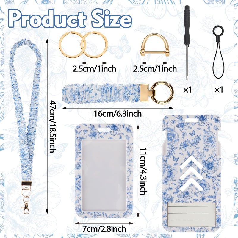 Nlicrst Scrunchie Lanyard Breakaway with ID Badge Holder - Chinoiserie Style Stretchy Lanyards with ID Badges Wristlet Keychain Key Rings Set for Women Teachers Nurse Work, School, Birthday Gifts - Image 2