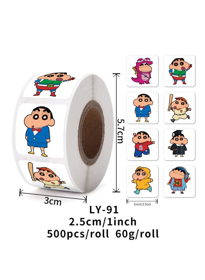 Liyuan Crayon Small New Square Sealing Stickers 500pcs/roll Coated Paper Adhesive Sticker Cartoon Children Stickers - Image 1