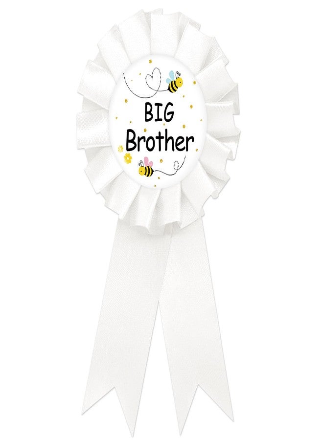 SUPERLUBY Bee Big Brother Tinplate Badge Pin, Brother to Bee Pin, Bumble Happy Birthday Button for Boy, White Rosette Birthday Boy Award Ribbon, Honey Bee Baby Shower Party Favors - Image 1