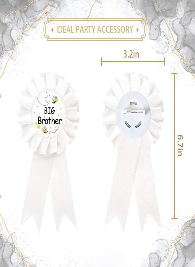 SUPERLUBY Bee Big Brother Tinplate Badge Pin, Brother to Bee Pin, Bumble Happy Birthday Button for Boy, White Rosette Birthday Boy Award Ribbon, Honey Bee Baby Shower Party Favors - Image 2