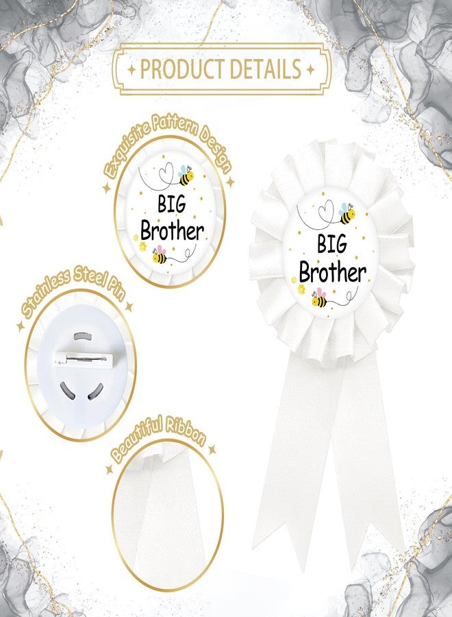 SUPERLUBY Bee Big Brother Tinplate Badge Pin, Brother to Bee Pin, Bumble Happy Birthday Button for Boy, White Rosette Birthday Boy Award Ribbon, Honey Bee Baby Shower Party Favors - Image 3
