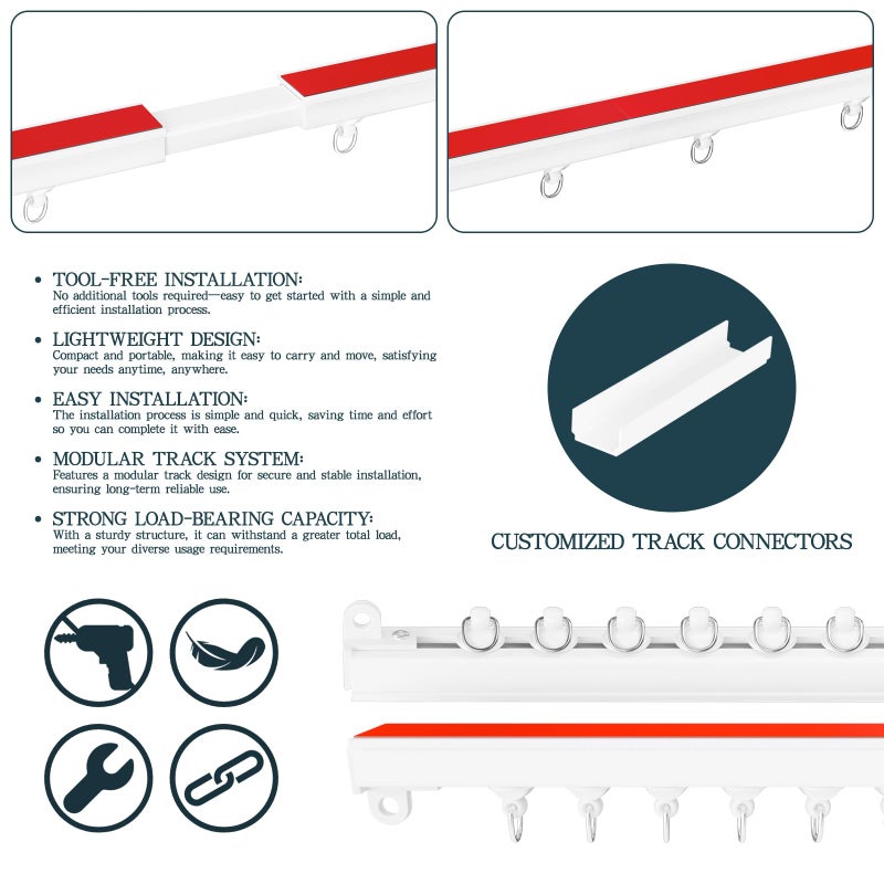 GONNRLY Adhesive Ceiling Curtain Track, Paste Type No Need to Drill, Suitable for Smooth Ceiling or Wall, Closets, Door and Window Frames, Meet Multi-Scenario and Multi-Functional Needs-3.32M/10.9FT - Image 5