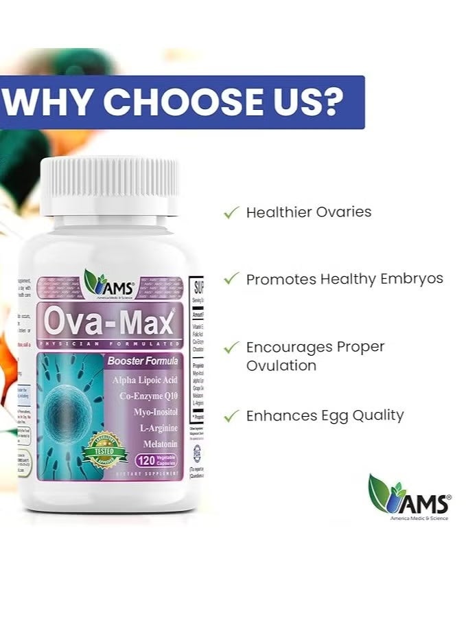 AMS OVA-Max Prenatal Vitamins for Women 120 Capsules, Booster Formula - Image 1