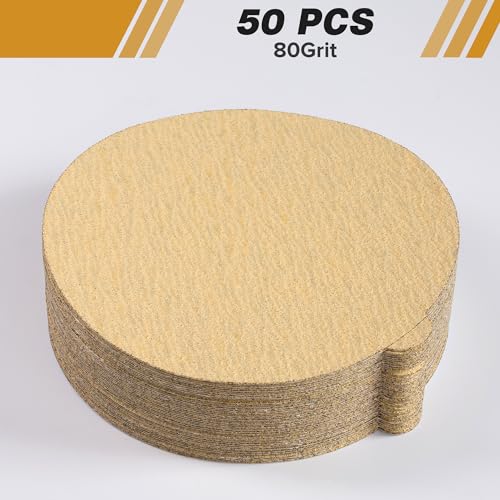 Shawya 50 PCS 6 Inch PSA Sanding Discs 80 Grit Self Adhesive Sticky-Back Sandpaper for DA Sander Finishing Abrasive Sand Paper Woodworking Wood Metal Sanding Disc - Image 2