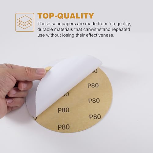 Shawya 50 PCS 6 Inch PSA Sanding Discs 80 Grit Self Adhesive Sticky-Back Sandpaper for DA Sander Finishing Abrasive Sand Paper Woodworking Wood Metal Sanding Disc - Image 3