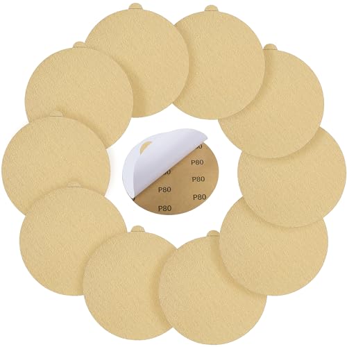 Shawya 50 PCS 6 Inch PSA Sanding Discs 80 Grit Self Adhesive Sticky-Back Sandpaper for DA Sander Finishing Abrasive Sand Paper Woodworking Wood Metal Sanding Disc - Image 1