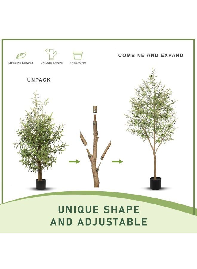 LYERSE Olive Tree 8ft (96") - Olive Trees Artificial Indoor with Natural Wood Trunk and Lifelike Fruits - Faux Olive Tree 8ft for Modern Home Office House Living Room Decor - Image 3