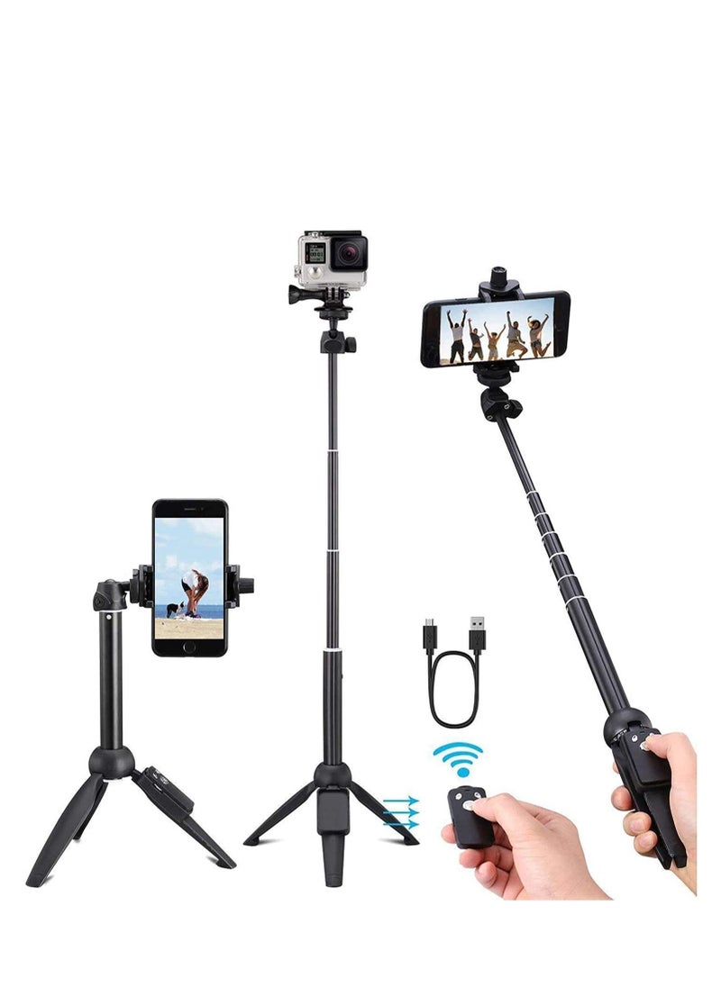 TYCOM Selfie Stick For Phone Size 4.5-6.2Inch Extendable Selfie Stick Tripod with Bluetooth Wireless Remote Phone Holder (YT9928 Black)  - Image 1