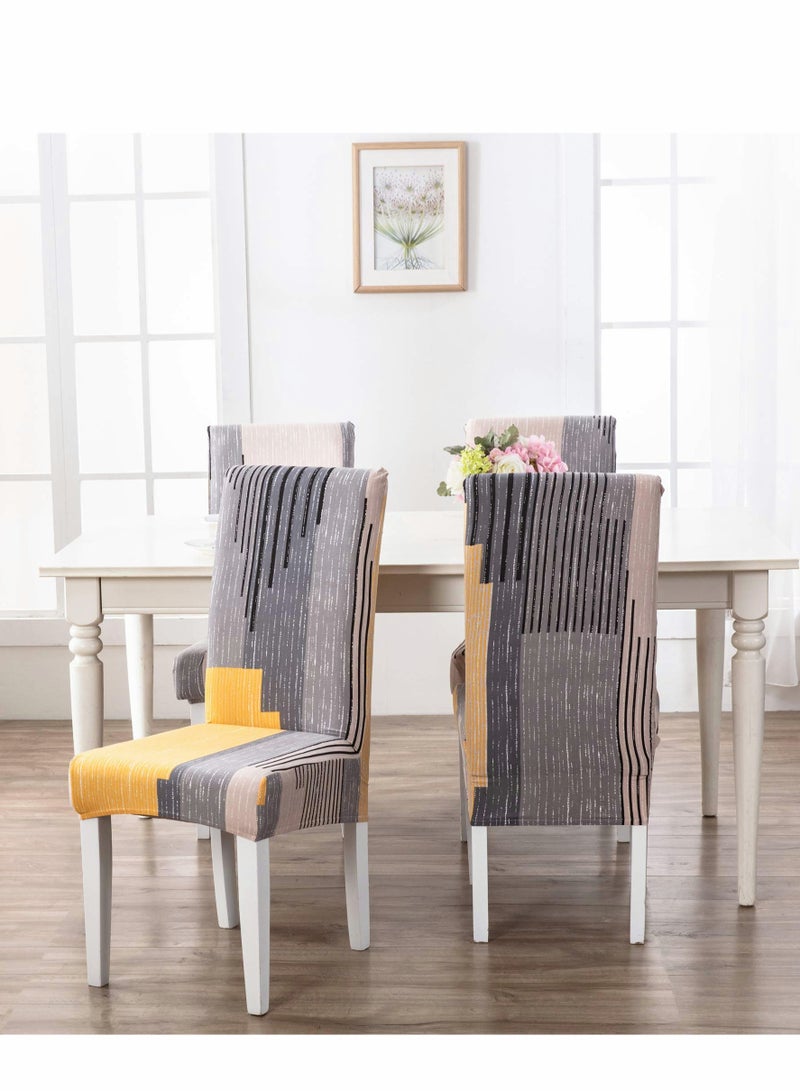 Barakah Dining Chair Covers 4 Pack Stretch Seat Kitchen for Slipcover Chairs(Gray Orange) - Image 2