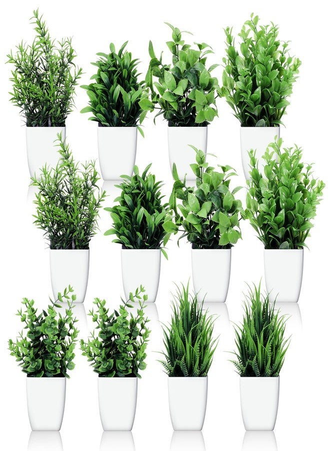 SHENLIU 12 Pot Small Fake Plant, Mini Faux Flowerpot Artificial Plastic Eucalyptus Plant Wheat Shrub Greenery for Room Home Office Shelf Decor - Image 1
