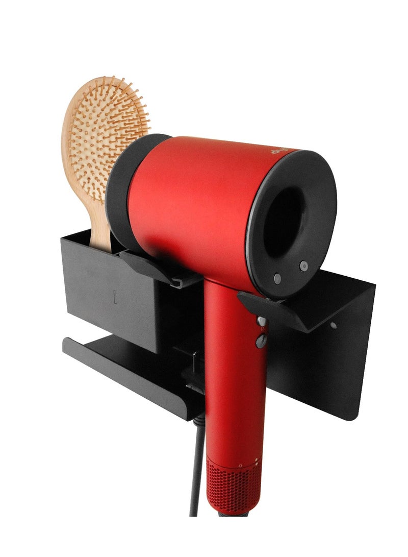 SYOSI Hair Dryer Holder Wall Mounted, Cabinet Door Stainless Steel Blow Dryer Holder Hair Care Tool, for Hair Dryer Storage, Straightener, Curling Iron, for Bathroom Countertop Space Saving (Black) - Image 1