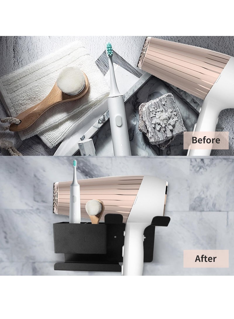 SYOSI Hair Dryer Holder Wall Mounted, Cabinet Door Stainless Steel Blow Dryer Holder Hair Care Tool, for Hair Dryer Storage, Straightener, Curling Iron, for Bathroom Countertop Space Saving (Black) - Image 3