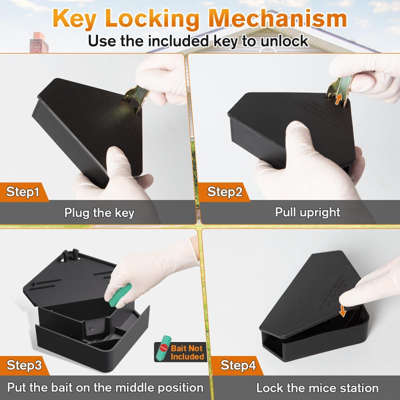 Anblak Mouse Station with Keys Black 6 Pack, Key Required Mouse Stations, Mice Stations, Keeps Children and Pets Safe Indoor & Outdoor - Image 4