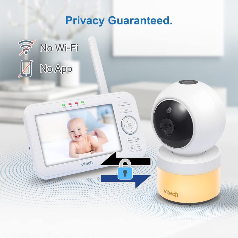 VTech VM5463-2 Baby Monitor 5" Screen with 2 Cameras, Pan-Tilt- Zoom, Night Light, Glow On The Ceiling Projector, Two-Way Talk, Secure Transmission No WiFi - Image 2