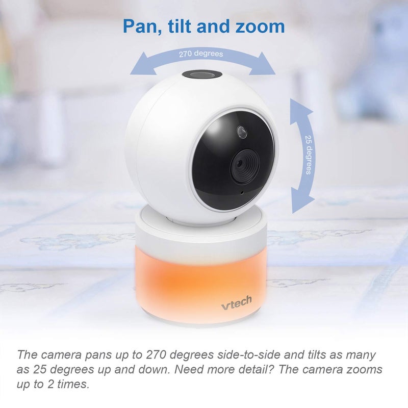 VTech VM5463-2 Baby Monitor 5" Screen with 2 Cameras, Pan-Tilt- Zoom, Night Light, Glow On The Ceiling Projector, Two-Way Talk, Secure Transmission No WiFi - Image 4