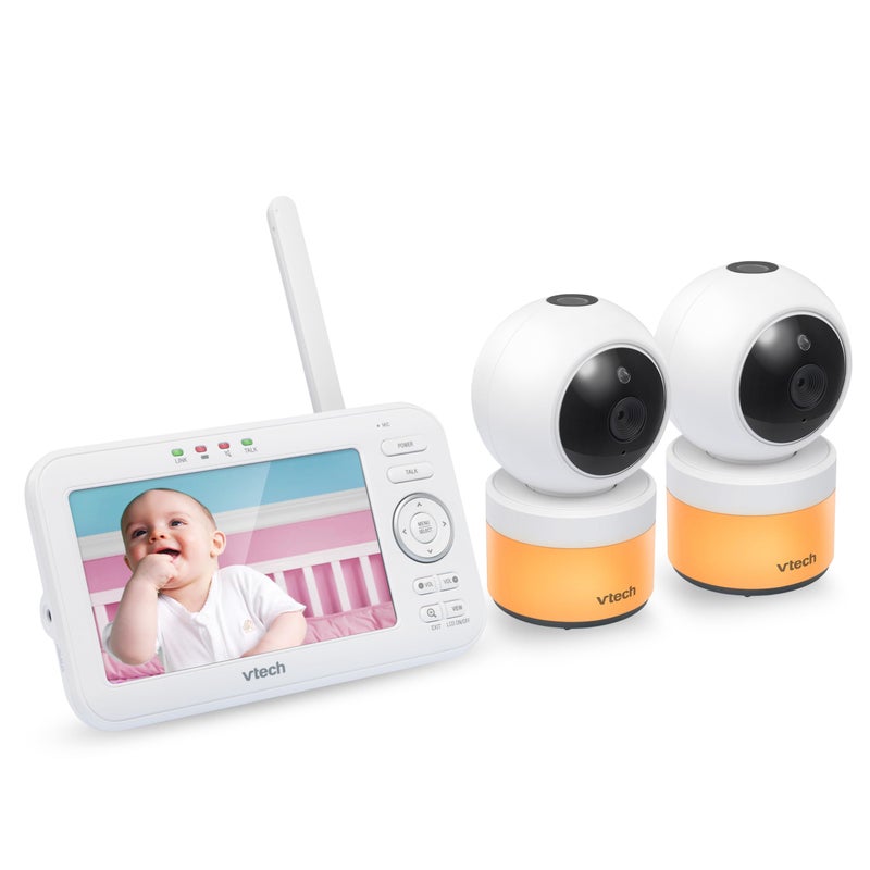 VTech VM5463-2 Baby Monitor 5" Screen with 2 Cameras, Pan-Tilt- Zoom, Night Light, Glow On The Ceiling Projector, Two-Way Talk, Secure Transmission No WiFi - Image 1