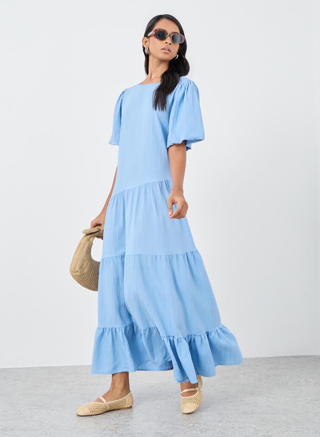 Take Two Texture Lantern Short Sleeve Maxi Dress - Image 1