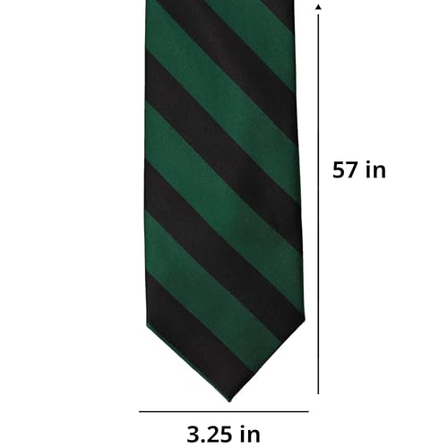 tiemart Men's Striped Tie Regular Length (Hunter Green and Black) - Image 2
