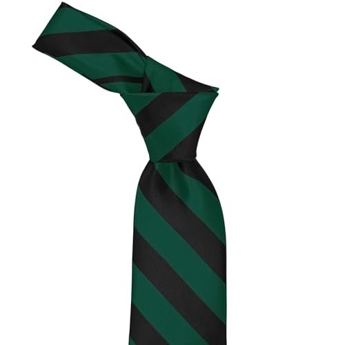 tiemart Men's Striped Tie Regular Length (Hunter Green and Black) - Image 3