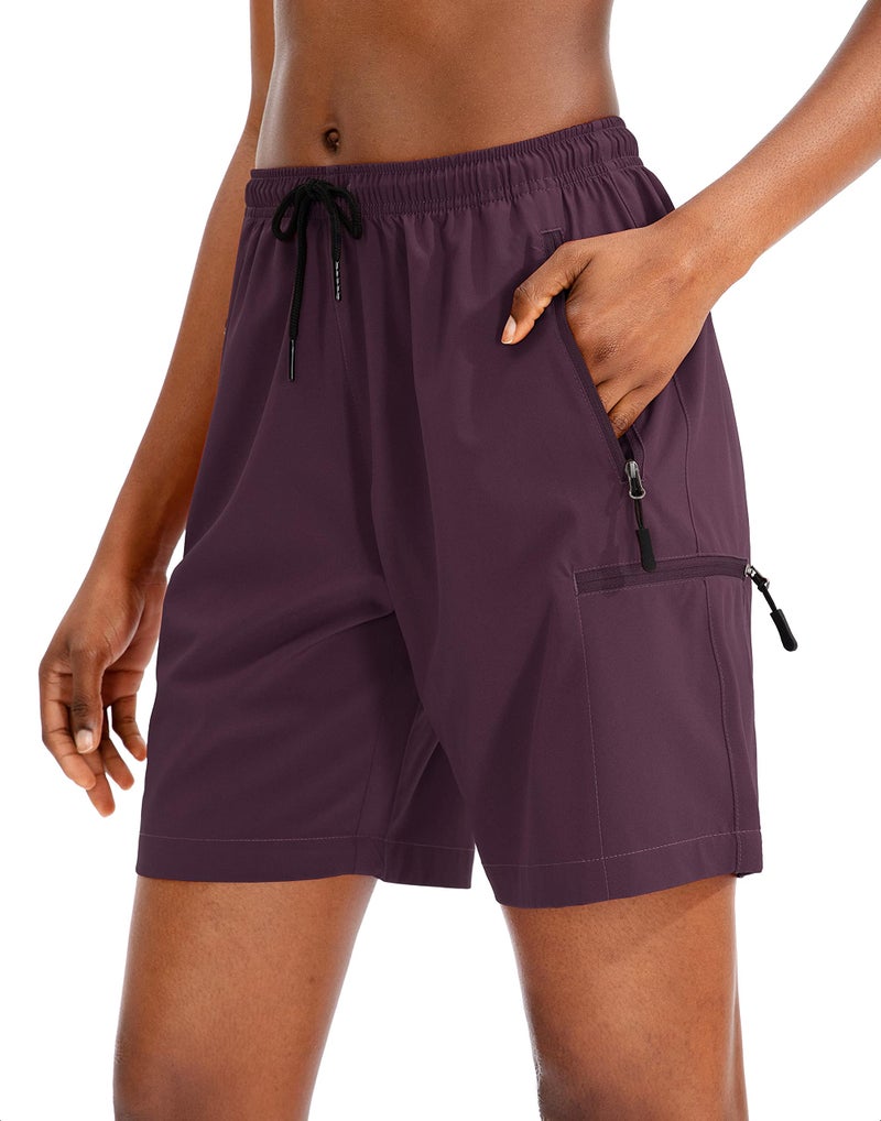 SANTINY Women's 5''/ 7''/9'' Hiking Cargo Shorts Quick Dry Lightweight Summer Shorts for Women Athletic Golf Zipper Pockets(Purple_M) - Image 1