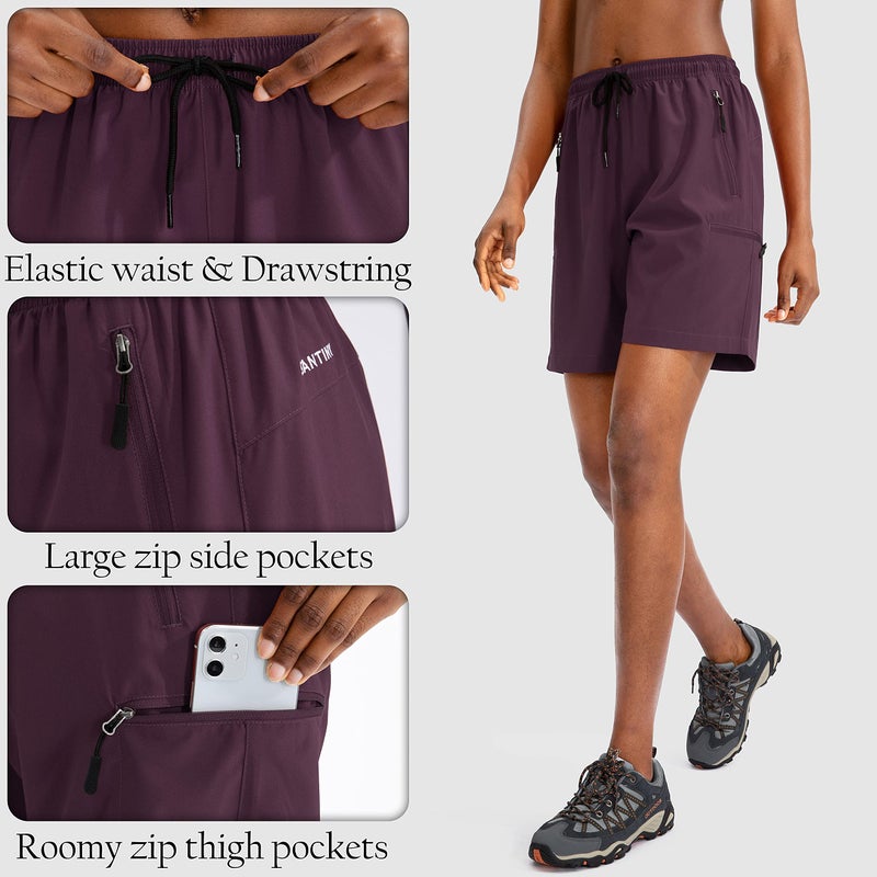 SANTINY Women's 5''/ 7''/9'' Hiking Cargo Shorts Quick Dry Lightweight Summer Shorts for Women Athletic Golf Zipper Pockets(Purple_M) - Image 4