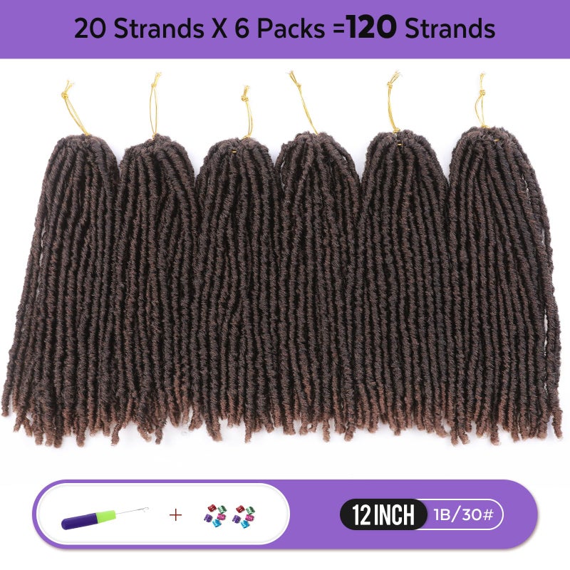 WIGNEE 120 Strands Faux Locs 12 Inches Short Pre-Looped Soft Dreadlock Crochet Hair 6 Packs Pre-Twisted for Black Women (12 Inch, 1B/30) - Image 3