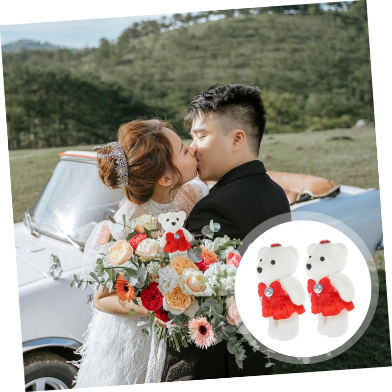 Red Bear Doll Wedding Car Decorations Mini Stuffed Animals Photo Prop - Image 3