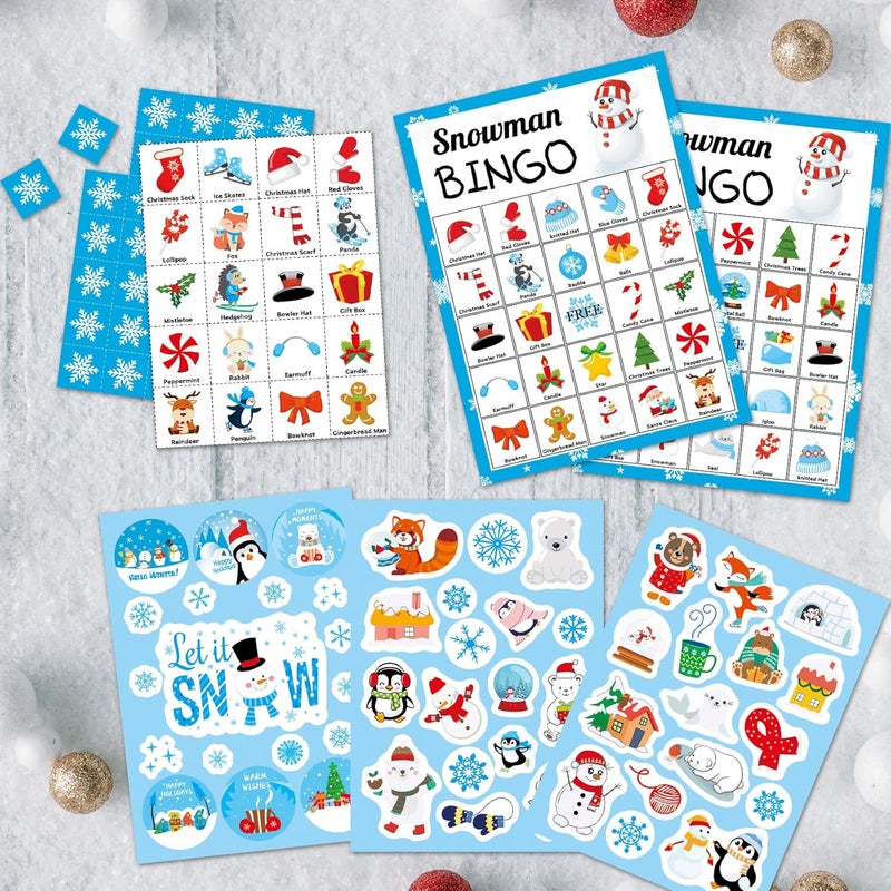 Joy Bang Christmas Bingo for Kids & Adults - Snowman Bingo Game for 36 Players with Winter Stickers - Xmas Activity & Holiday Party Supplies - Image 4