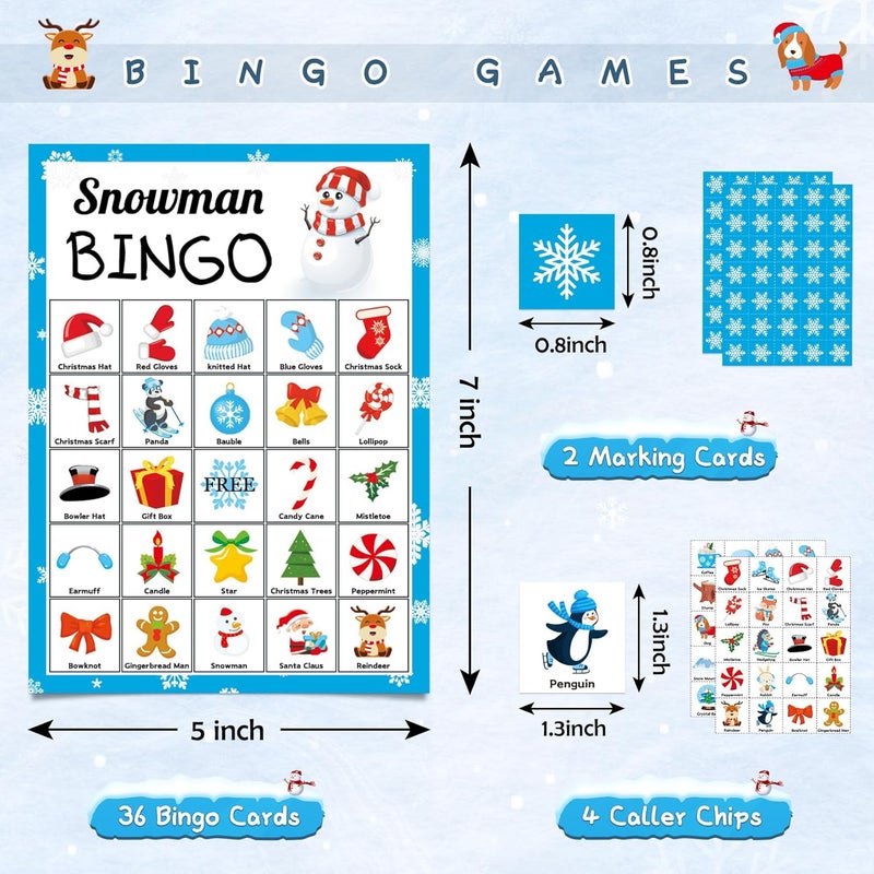 Joy Bang Christmas Bingo for Kids & Adults - Snowman Bingo Game for 36 Players with Winter Stickers - Xmas Activity & Holiday Party Supplies - Image 2