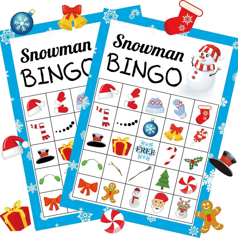 Joy Bang Christmas Bingo for Kids & Adults - Snowman Bingo Game for 36 Players with Winter Stickers - Xmas Activity & Holiday Party Supplies - Image 1