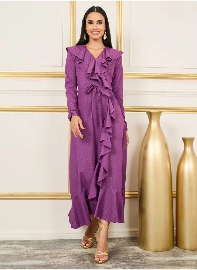 ستايلي Embellished Asymmetric Hem Frill Detail Maxi Dress