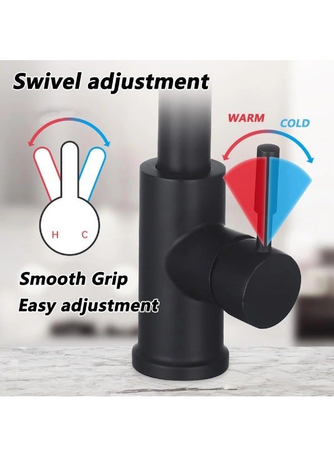 Kitchen Faucet with Pull Out Sprayer, Kitchen Sink Taps with 2 Water Modes, Stainless Steel Kitchen Taps for Kitchen Swivel 360° Black - Image 3