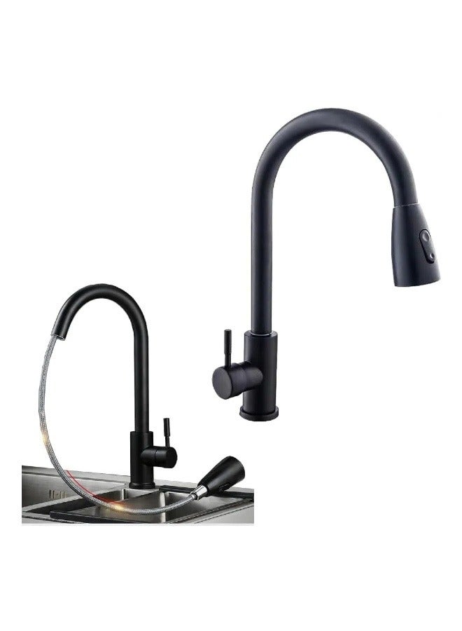 Kitchen Faucet with Pull Out Sprayer, Kitchen Sink Taps with 2 Water Modes, Stainless Steel Kitchen Taps for Kitchen Swivel 360° Black - Image 1