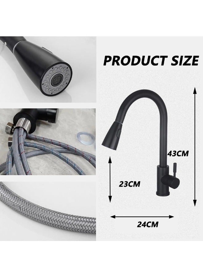 Kitchen Faucet with Pull Out Sprayer, Kitchen Sink Taps with 2 Water Modes, Stainless Steel Kitchen Taps for Kitchen Swivel 360° Black - Image 5