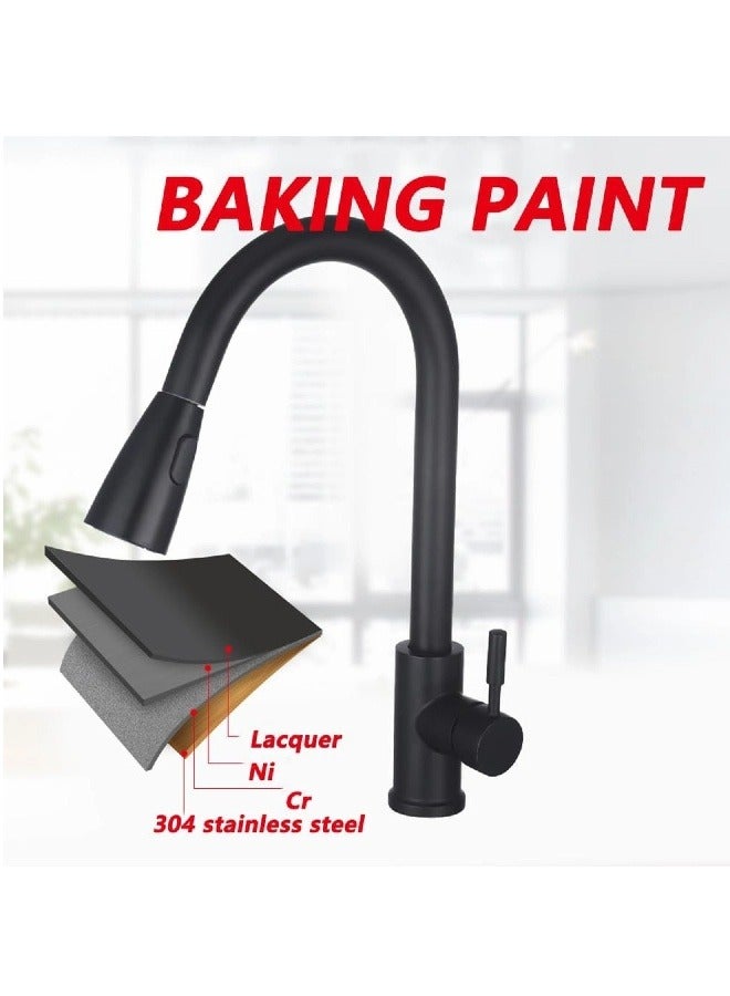 Kitchen Faucet with Pull Out Sprayer, Kitchen Sink Taps with 2 Water Modes, Stainless Steel Kitchen Taps for Kitchen Swivel 360° Black - Image 4