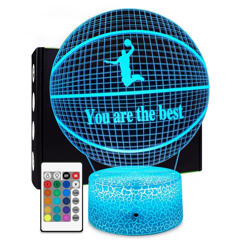 XOR Bars FlyonSea Basketball Beside 7 Colors Change  Remote Control with Timer Night Light Optical Illusion Lamp As a Gift Ideas for Boys or Kids Assorted Acrylic Multicolor
