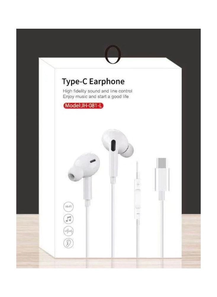 JAJEEK Type-C In-Ear Earphones with Built-In Microphone – White | High-Fidelity Stereo Sound, Noise-Isolating, Tangle-Free Cable, Ergonomic Fit, Compatible with Samsung, Huawei, Vivo & Android Smartphones with Type-C Port - Image 2