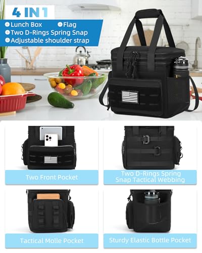 holuxer Tactical Lunch Bag Lunch Box for Men Large Double Deck Expandable Insulated Soft Adult Lunchbox for Work Cooler Bag for Beach Picnic CampingOutdoorTravel Black16L - Image 3