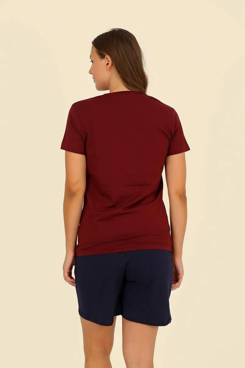 اكبينيز Women's Short Sleeve Combed Cotton Pajama Set Claret Red 3622