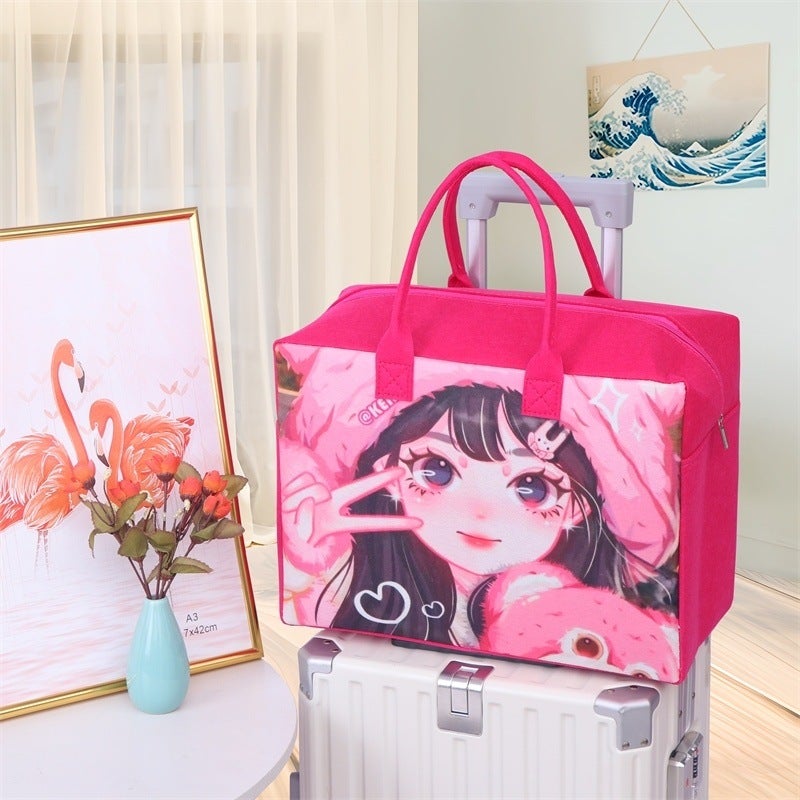 Felt Storage Cartoon Travel Bag Large Capacity Essential Storage Bag for Going Out Luggage Bag Trolley Case Can Be Used as a Suitcase Beauty strawberry bear