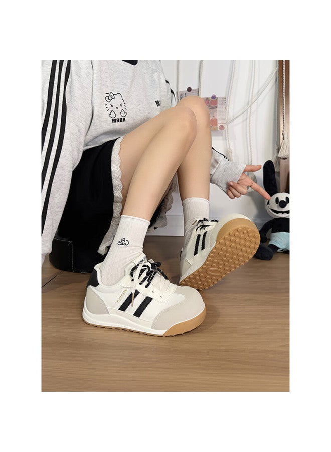 Humanity Renben Versatile German Training Shoes For Women, 2025 New Casual Shoes, Lace-up Sneakers, White/black/gray, Size 37 (runs Small By Half Size) - Image 4