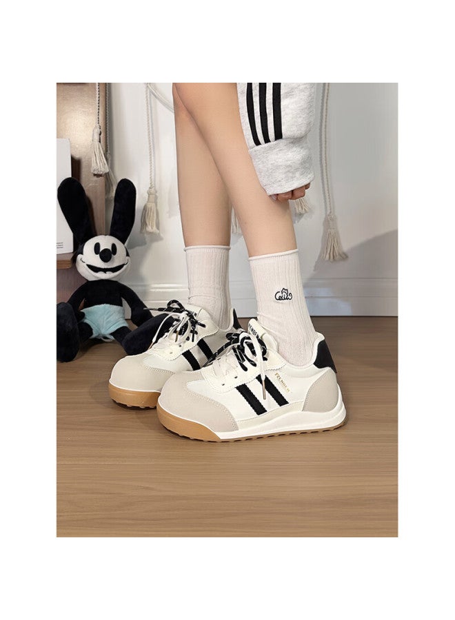 Humanity Renben Versatile German Training Shoes For Women, 2025 New Casual Shoes, Lace-up Sneakers, White/black/gray, Size 37 (runs Small By Half Size) - Image 1