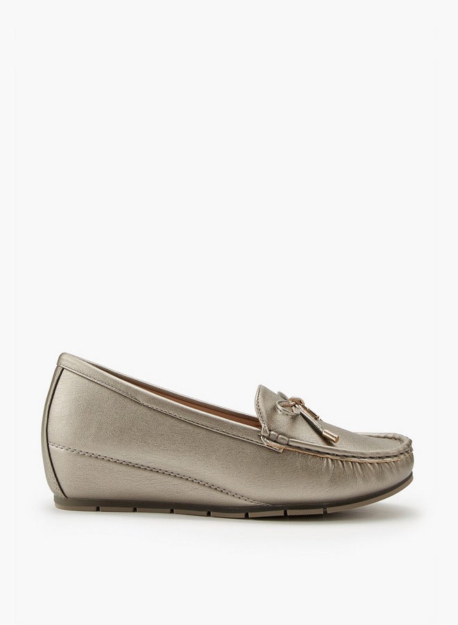 Flora Bella By Shoexpress Bow Detail Slip-On Wedge Loafers - Image 1