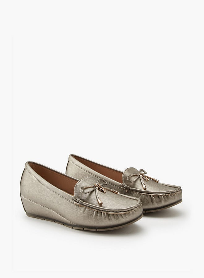 Flora Bella By Shoexpress Bow Detail Slip-On Wedge Loafers - Image 2