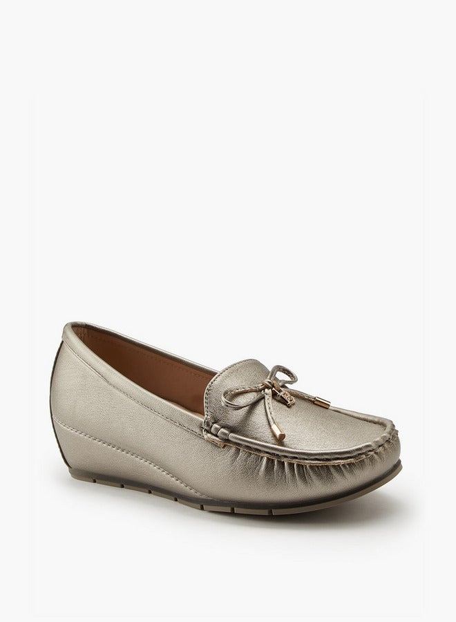 Flora Bella By Shoexpress Bow Detail Slip-On Wedge Loafers - Image 3