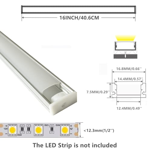 THMOOTHER 6-Pack 16inch Surface Mounted LED Strip Aluminum Channel with Anti UV Diffuser - Enhance Your Lighting with Style and Functionality - Image 3