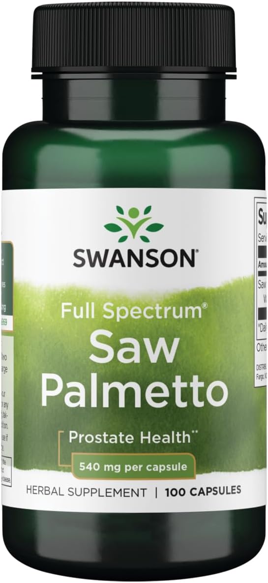 Swanson Saw Palmetto  Herbal Supplement Promoting Male Prostate Health Support  Natural Hair Supplement  Urinary Health Support  540 mg 100 Capsules - Image 1