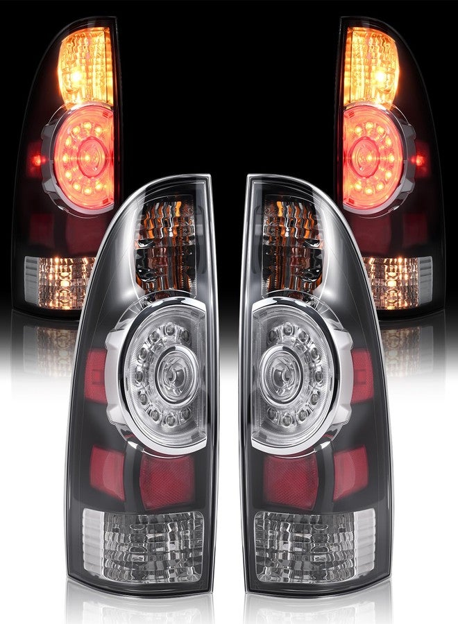 مجموعة مصابيح خلفية LED من BeamTrack متوافقة مع سيارات تويوتا تاكوما بيك أب موديلات 2005-2015، مصابيح خلفية جانبية للسائق الأيسر والراكب الأيمن، إشارات فرامل خلفية مع مصابيح وأسلاك توصيل (أسود). - Image 1