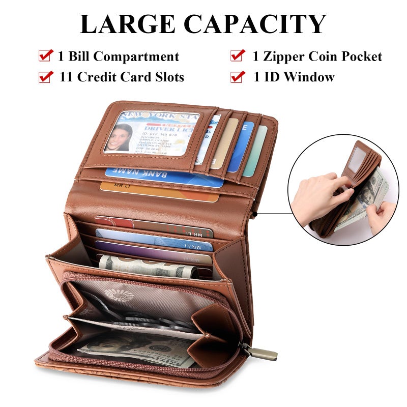 SENDEFN Wallets for Women Trifold Ladies Wallet Credit Card Holder Coin Pocket with ID Window - Image 2